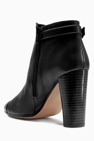 Black Polished Leather Ankle Boots